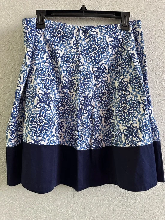 Milly Blue White Floral A-Line Skirt Size L Statement Midi Knee Length Cotton - Picture 2 of 11